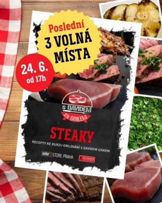 POSLEDNÍ 3 MÍSTA NA STEAKY - 24. 6. 🔥 ... MOŽNÁ ČEKÁ PRÁVĚ NA TEBE ...🔥  Do prázdnin a času letních grilovaček moc nechybí, co si takhle zlepšit své dovednosti u grilu právě s tímto kurzem?  https://weber-store.cz/steaky/?date=2025-06-24 a nebo klikněte na Link v bio a prohlédněte si i naše další kurzy  A co si na kurzu STEAKY, pod vedením našich zkušených grillmasterů, připravíte?  • STEAK Z TUŇÁKA A SALÁT Z POLNÍČKU
• STEAK ZE SVÍČKOVÉ S GRILOVANÝMI TOMATY
• VYSOKÝ ROŠTĚNEC (RIB EYE STEAK) S MÁSLEM Z PEČENÉHO ČESNEKU
• BRAMBORY V ALOBALU
• FLANK STEAK A CHIMICHURRI
• GRILOVANÉ SEZONNÍ OVOVCE S CREME FRAÎCHE