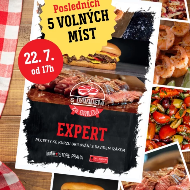 VOLNÁ MÍSTA na kurz EXPERT - 📍 na 22. 7.  👉 Rezervuj si místo ještě dnes a posuň svůj grilovací um na EXPERTní úroveň  🔥 Link v bio nebo https://weber-store.cz/expert/?date=2025-05-13  O kurzu:
Chcete ohromit své přátele a rodinu dokonalými grilovanými specialitami? Staňte se mistrem grilování s naším kurzem EXPERT a naučte se připravit ty nejlahodnější pokrmy pod vedením zkušených grillmasterů! Saltimbocca z lososa s omáčkou vierge, krevetový špíz, Smash Burger. Osvojíte si také techniky přípravy steaku ze suchého zrání. Nechte svou grilovací vášeň rozkvést s kurzem EXPERT!  Z kurzu si krom vědomostí odnesete grilovací zástěru WEBER®, praktickou příručku se všemi recepty, které jste se na kurzu naučili a certifikát o absolvování kurzu. Kurz začíná v 17:00 (v sobotu v 11:00) a trvá obvykle 3 a půl hodiny na adrese Weber Store Praha, Průběžná 3210/80B, 100 00 Praha 10 Strašnice.  MENU:
• SALTIMBOCCA Z LOSOSA A OMÁČKA VIEGRE
• KREVETOVÝ ŠPÍZ S MARINÁDOU Z CITRUSŮ, BAGETKA S AIOLI
• SMASH BURGER
• HOVĚZÍ STEAK
• VIŠŇOVÝ KOLÁČ S DROBENKOU