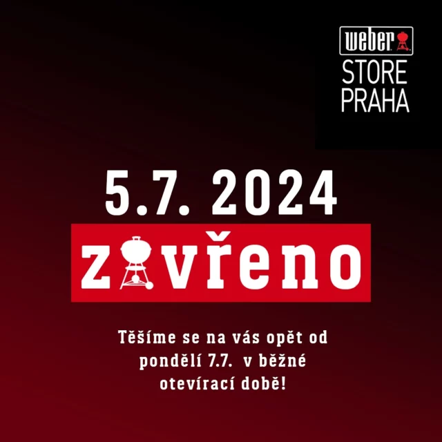 V sobotu 5.7. budeme mít z důvodu státního svátku zavřeno! Těšíme se na vás opět od pondělí 7.7. v klasické otevírací době. 👋  #sdavidemzagrilem #weberstorepraha